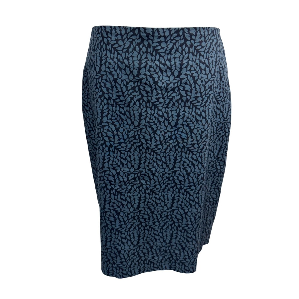 LOFT Women's 10 Blue Pencil Skirt Lined Leaf Print Cotton Blend Career Casual‎